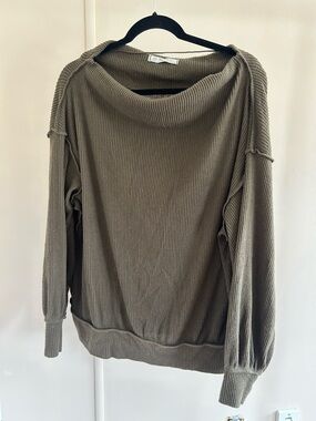 We The Free Olive Ribbed Cowl Neck Sweater